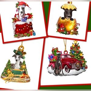 NEW Set of Four Greyhound Whippet Italian Greyhound Christmas Ornaments Gift Car